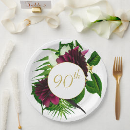 90TH Blue Gold Floral Elegant Moderner Geburtstag Pappteller