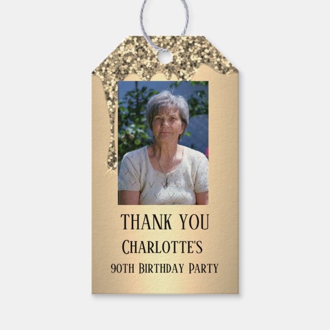 90th Ninety Elegant Birthday Party Gold Geschenkanhänger (Vorderseite)