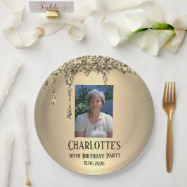 90th Ninety Elegant Birthday Party Gold Pappteller