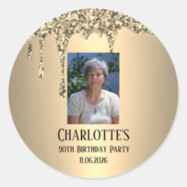 90th Ninety Elegant Birthday Party Gold Runder Aufkleber