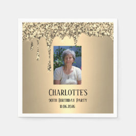 90th Ninety Elegant Birthday Party Gold Serviette