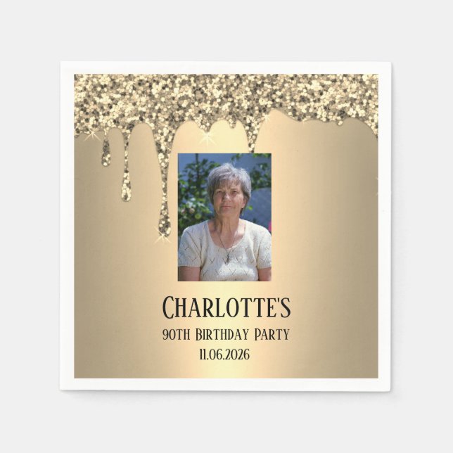 90th Ninety Elegant Birthday Party Gold Serviette (Vorderseite)