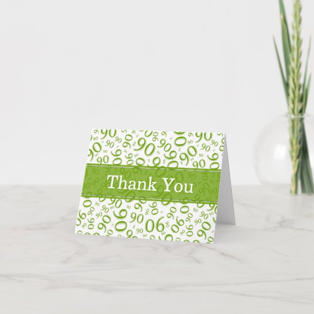 90th "Thank you!" Green/White Number Pattern Dankeskarte (Vorderseite)
