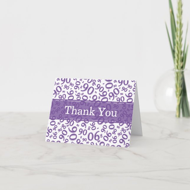 90th "Thank you!" Purple/White Number Pattern Dankeskarte (Vorderseite)