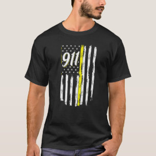 911-Dispatcher-Dünne-gelbe-Linie-Polizei-USA-Flagg T-Shirt