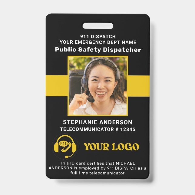 911 Dispatcher-ID Benutzerdefinierte Foto-Dünngold Ausweis (Vorderseite)