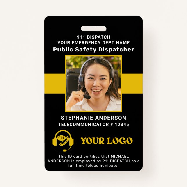 911 Dispatcher-ID Benutzerdefinierte Foto-Dünngold Ausweis (Vorderseite)