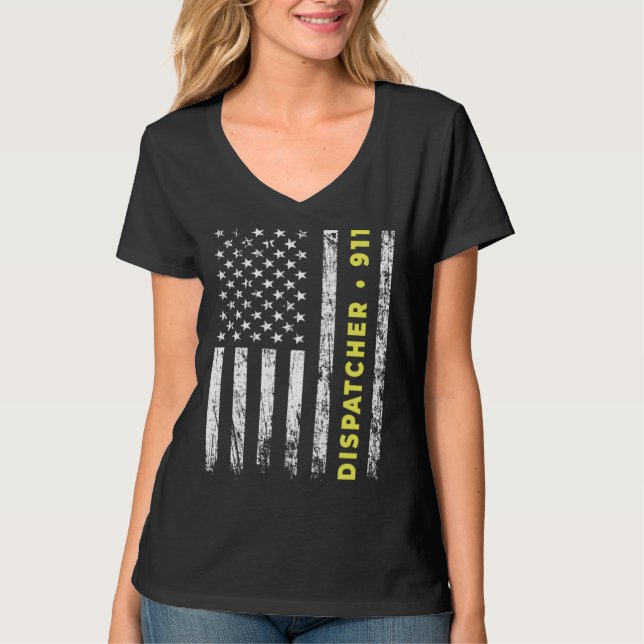 911 Dispatcher Thin Yellow Line Dispatch US Americ T-Shirt (Vorderseite)