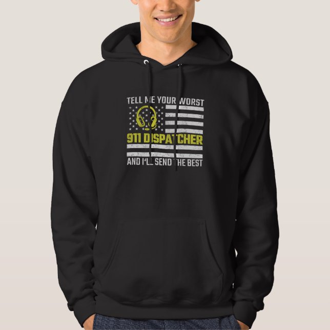 911 Dispatcher US Flag Thin Gold Line Emergency Di Hoodie (Vorderseite)