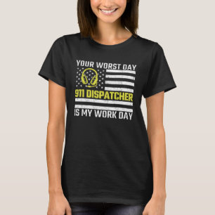 911-Dispatcher US-Flagge Dünne Goldlinie Notfall-D T-Shirt