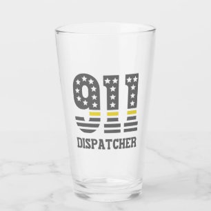 911 Dispatcher USA Flag Thin Yellow Line Emergency Glas