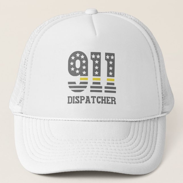 911 Dispatcher USA Flag Thin Yellow Line Emergency Truckerkappe (Vorderseite)