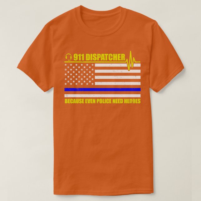 911 Dispatcher Week American Flag Thin Blue and Go T-Shirt (Design vorne)