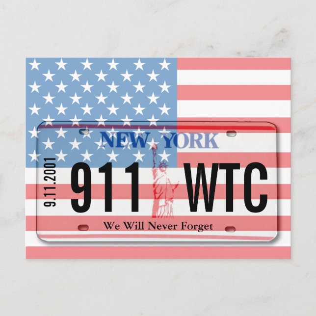 911 Memorial NY Lizenzplate Flag Postkarte (Vorderseite)