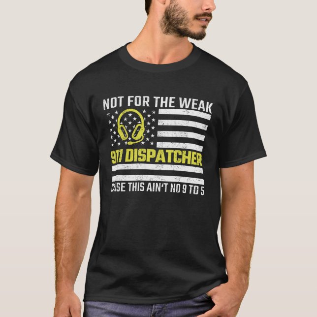 911-Operator US-Flagge Dünne Gold-Linie Notfall-Di T-Shirt (Vorderseite)