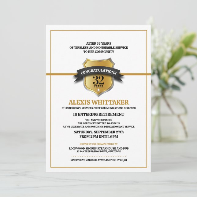 911 Party für die Einlösung von Gold-Line-Dispatch Einladung (Stehend Vorderseite)