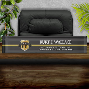 911 Schild-Acryl für die dünne Goldlinie, die vers Namensplakette