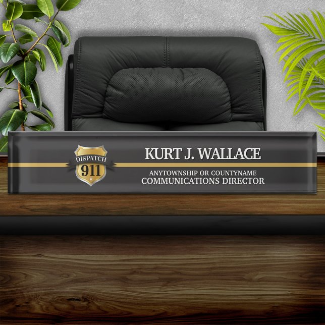 911 Schild-Acryl für die dünne Goldlinie, die vers Namensplakette (Von Creator hochgeladen)