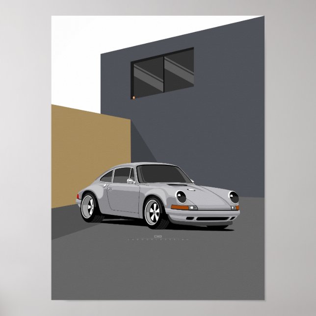 911 Silver Classic Car - Minimalistisch Retro Silv Poster (Vorne)