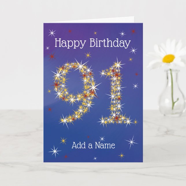91. Geburtstag - 91. Stars - Blau - Alter 91 Karte (Kleine Pflanze)