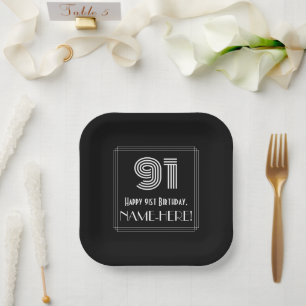 91. Geburtstag — Art Deco Inspiriert Look "91" + Pappteller