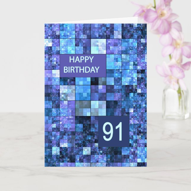 91. Geburtstag, Blue Squares, Karte (Orchidee)