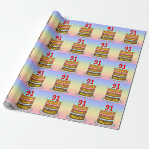 91. Geburtstag: Fun Cake and Candles + Individuell Geschenkpapier