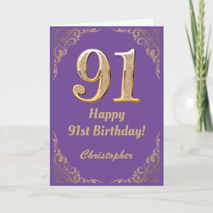 91. Geburtstag Lila und Gold Glitzer Frame Karte
