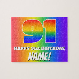 91. Geburtstag — mehrfarbiges Regenbogenmuster "91 Puzzle