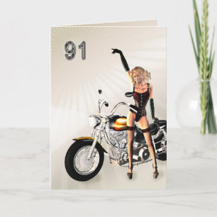 91. Geburtstag, Motorrad und Mädchen Karte