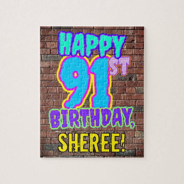 91. Geburtstag ~ Spaß, Urban Graffiti Inspiriert L Puzzle (Vertikal)