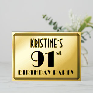 91. Geburtstagsfeier — Art Deco-Look „91“ + Name Folieneinladung