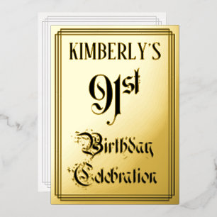 91. Geburtstagsfeier — Elegante Schrift + Benutzer Folieneinladung