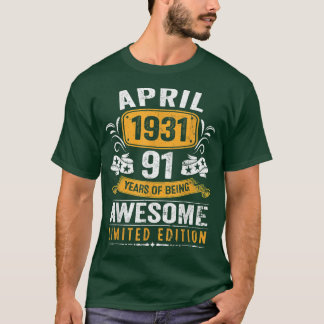 91. Geburtstagsgeschenk Männer Vintag April 1931 9 T-Shirt