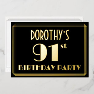 91. Geburtstagsparty: Art Deco Look "91", w/ Name Folieneinladung
