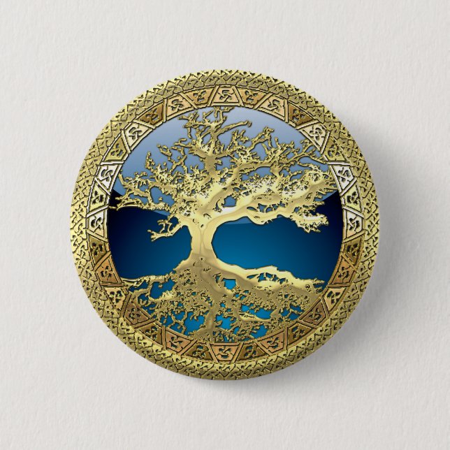 [91] Golden keltischer Lebensbaum [3D] Button (Vorderseite)
