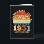 91 Year Old Awesome Since 1931 91st Birthday Gift Karte<br><div class="desc">Birthday Design For anyone who's horoscope say difficult & Stubborn But totally worth.Wear it with pride at work,  school gym perfect to pair with shorts,  leggings or jeans for a casual yet trendy Look</div>