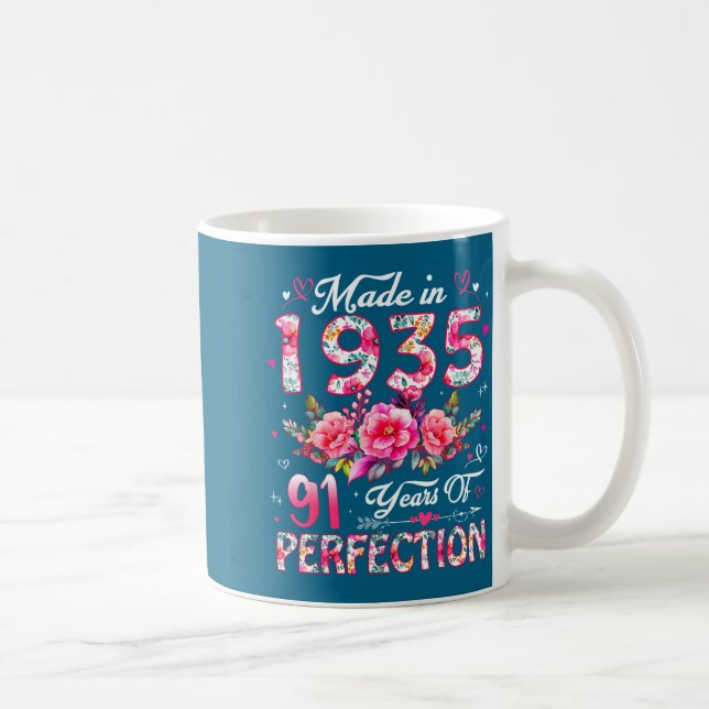 91 Year Old Made In 1935 Floral 91st Birthday Wome Kaffeetasse (Rechts)