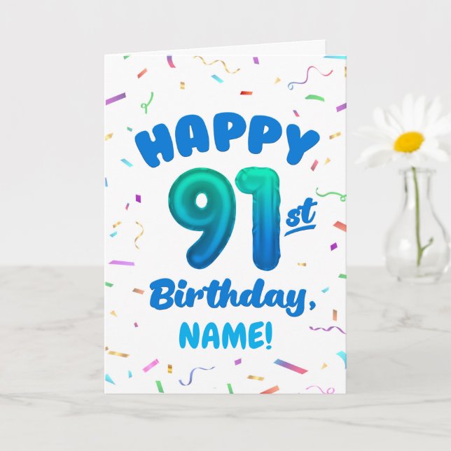 91st Balloon Number Custom Name Birthday Card Karte (Kleine Pflanze)