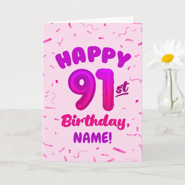 91st Balloon Number Custom Name Birthday Card Karte (Kleine Pflanze)