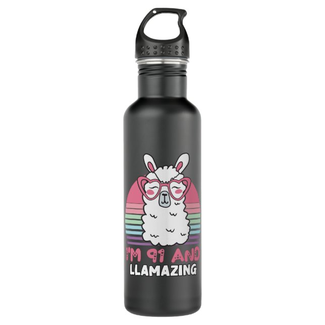 91st Birthday Llamazing Llama 91 Year Old Birthday Edelstahlflasche (Vorderseite)