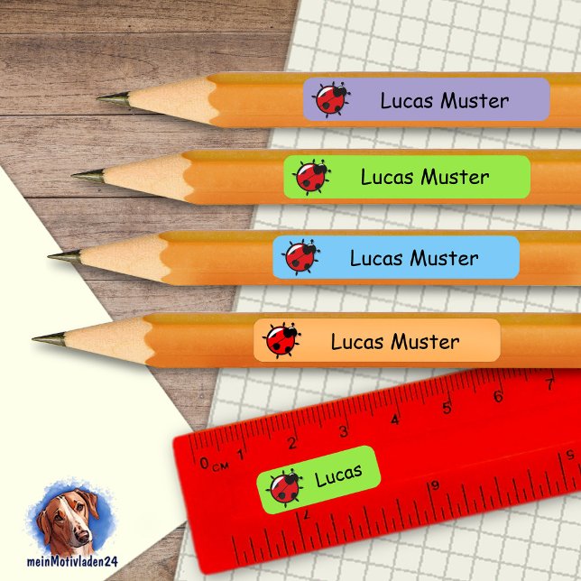 92 DIY Stifteaufkleber blau grün - Marienkäfer Rechteckiger Aufkleber (92 DIY Stifteaufkleber zum selber ausschneiden - Motiv: Marienkäfer - lila, grün, blau, orange)