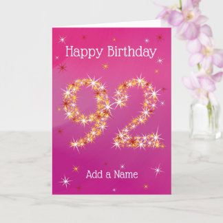 92. Geburtstag - 92. Stars - Rosa/Lila - Alter 92 Karte