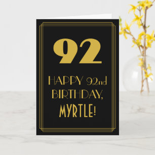 92. Geburtstag ~ Art Deco Inspiriert Look "92" & N Karte
