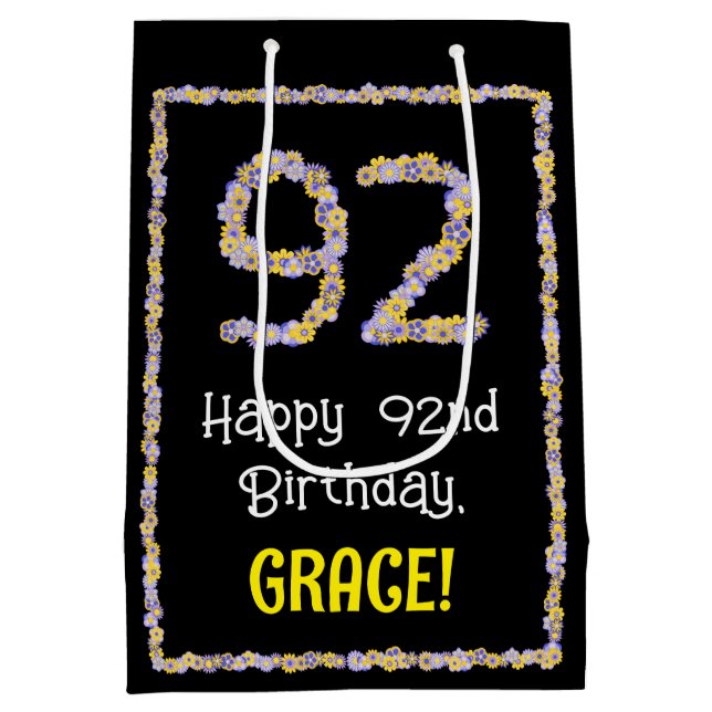 92. Geburtstag: Blumennummer, Individuelle Name, B Mittlere Geschenktüte (Rückseite)