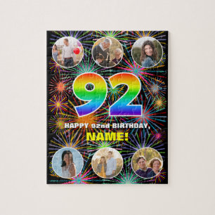 92. Geburtstag: Fun Rainbow #, Individuelle Name + Puzzle