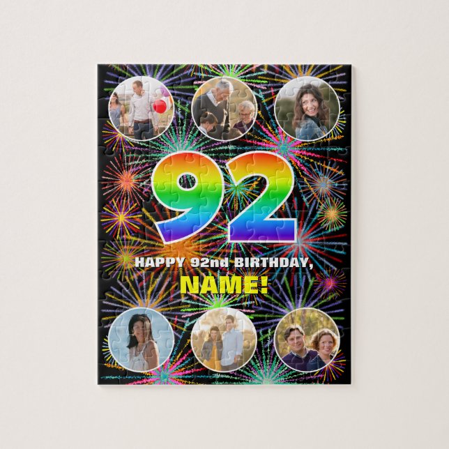 92. Geburtstag: Fun Rainbow #, Individuelle Name + Puzzle (Vertikal)