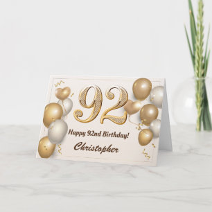 92. Geburtstag Gold Ballons und Confetti Geburtsta Karte
