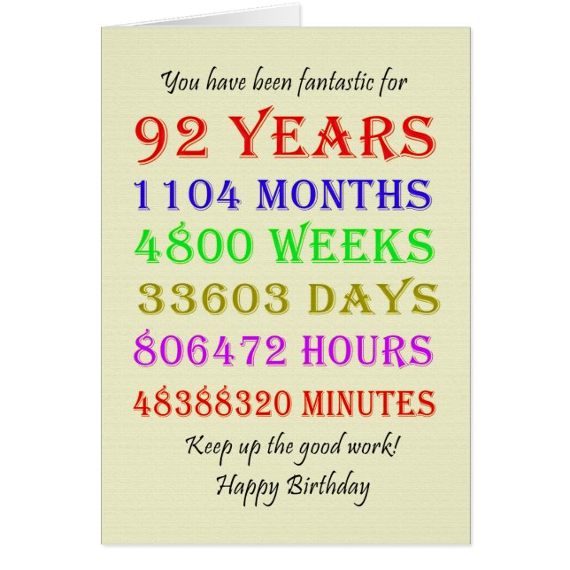 92. Geburtstag - Meilensteine (Vorne)