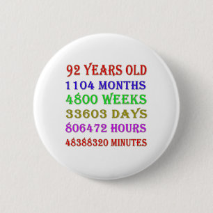 92. Geburtstag - Meilensteine Button